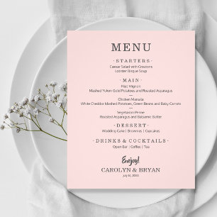 Menu Mariage rose simple et élégant du budget