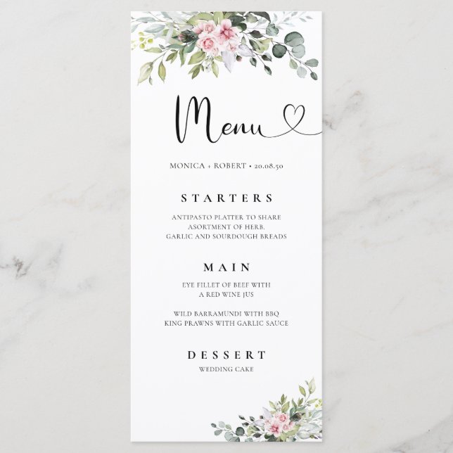 Menu Mariage Rose vert (Devant)