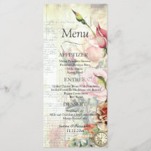 Menu Mariage Rose vintage