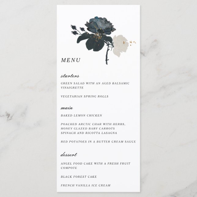 Menu Mariage Roses noires et blanches (Devant)