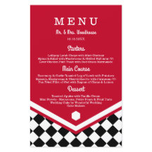 Menu Mariage rouge avec Motif À damiers noir