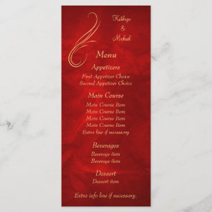Menu Mariage rouge brillant Gold Swirl