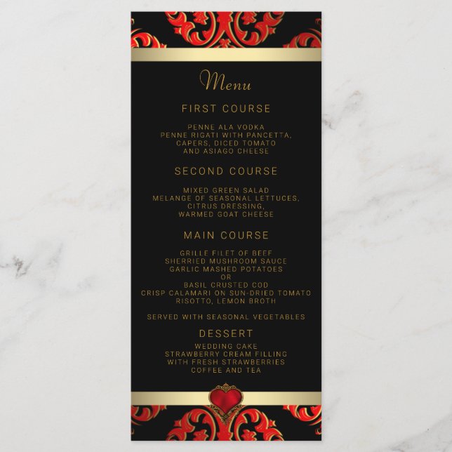 Menu Mariage rouge noir et or (Devant)