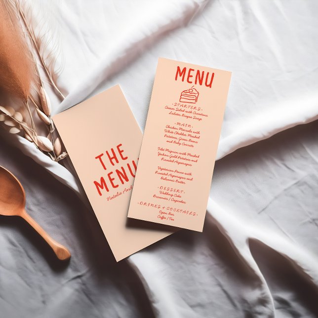 Menu Mariage rouge orange foncé à main rétro (Créateur téléchargé)