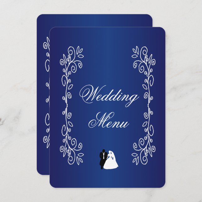 Menu mariage Royal Blue Colour Bride Groom (Devant / Derrière)