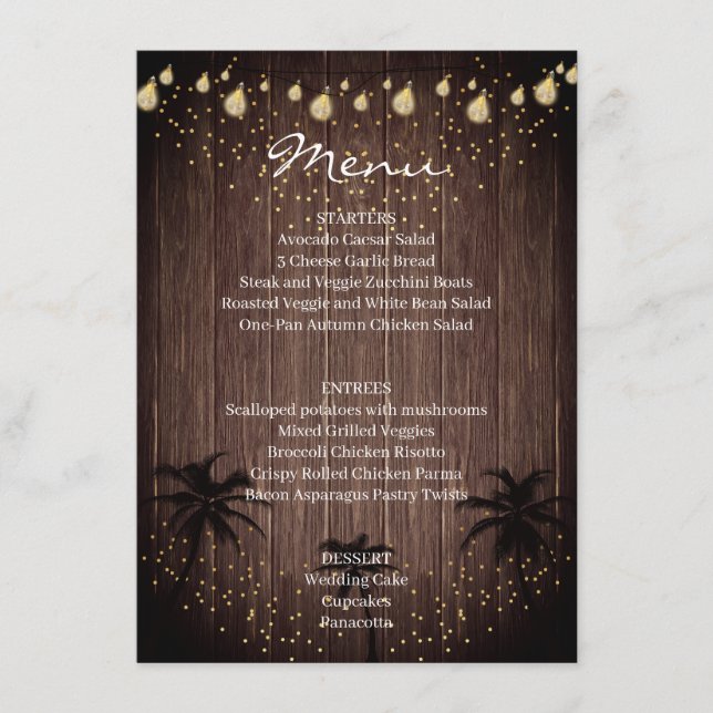 Menu Mariage rustique à la palme de bois (Devant)