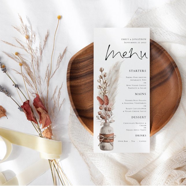 Menu Mariage Rustique Boho Pampas Grasses (Créateur téléchargé)