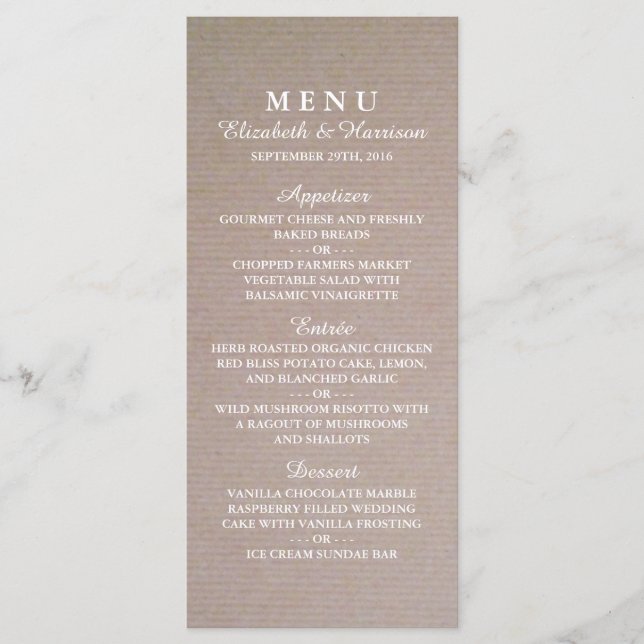 Menu Mariage Rustique Country Kraft (Devant)