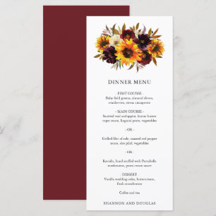 Menu Mariage rustique de roses pourpres d'automne Tourn