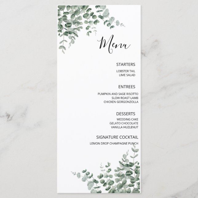 Menu Mariage Rustique de Verdure d'Eucalyptus (Devant)