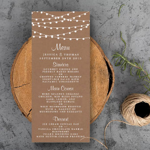 Menu Mariage Rustique Kraft String Lights
