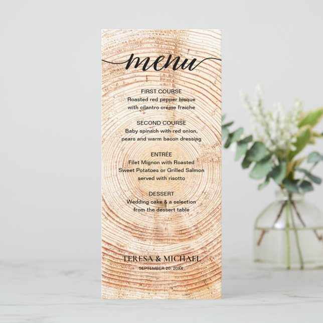 Menu Mariage Rustique Personnalisé Automne Grain de boi (Debout devant)