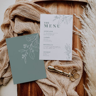 Menu Mariage Sage Green avec oeuvres d'art florale