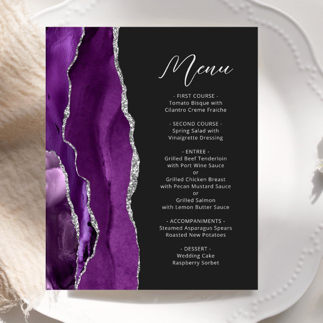 Menu Mariage Script d'agate argenté Budget Purple (Créateur téléchargé)
