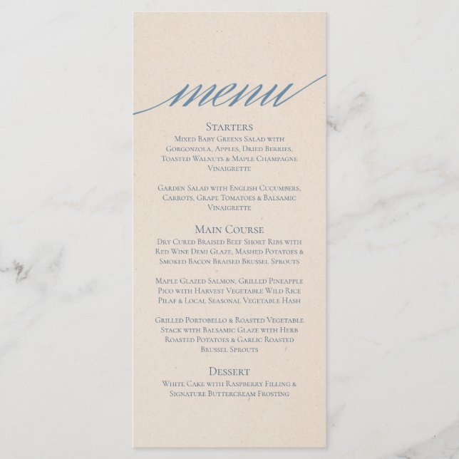 Menu Mariage Serif moderne en bleu Dusty (Devant)