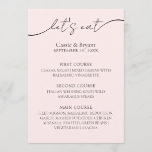 Menu Mariage Simple Blush Pink Elegant Calligraphy
