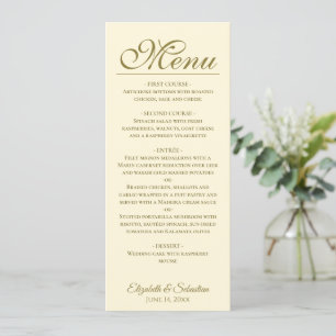 Menu Mariage simple Elegance Gold & Ivory Cream