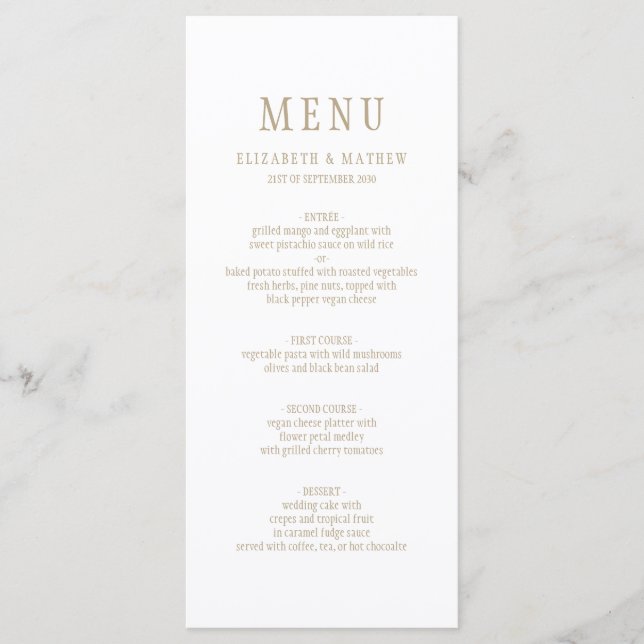 Menu Mariage simple élégant d'or blanc (Devant)