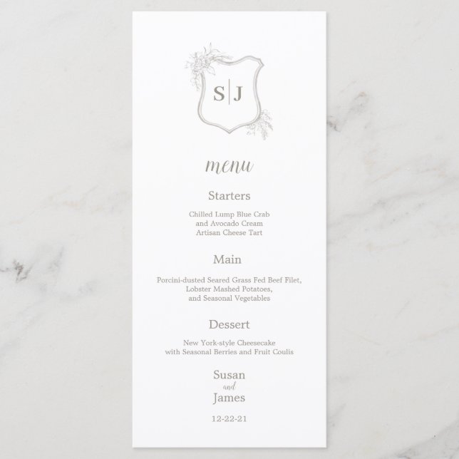 Menu Mariage simple élégant Monogram crest (Devant)