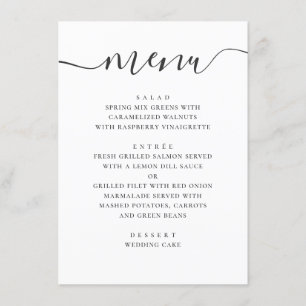 Menu Mariage simple et moderne. Script noir et blanc