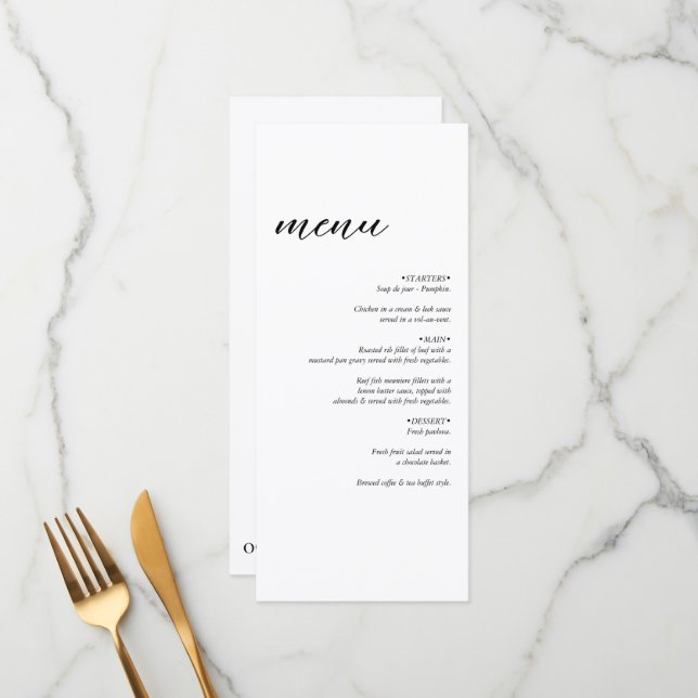 Menu Mariage simple minimaliste moderne (Devant/Arrière en situation)