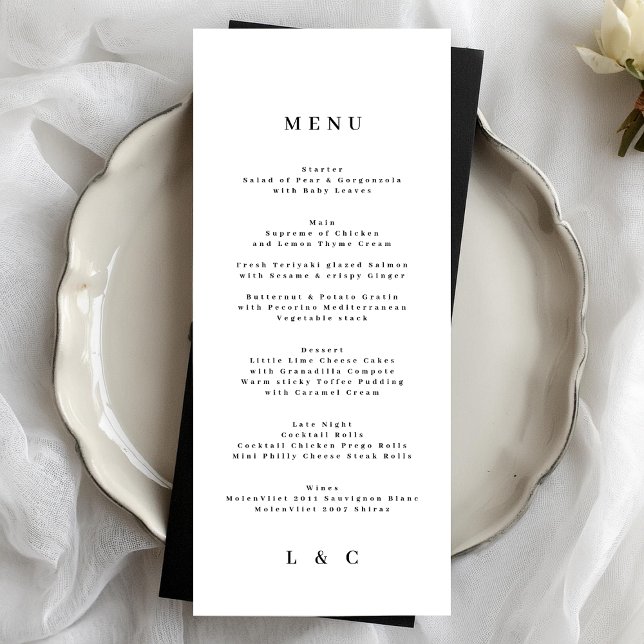 Menu Mariage simple Monogramme noir blanc (Créateur téléchargé)