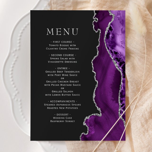 Menu Mariage sombre agate argent violet (Créateur téléchargé)