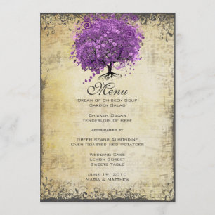 Menu Mariage sous l'arbre à feuilles en forme de cœur v