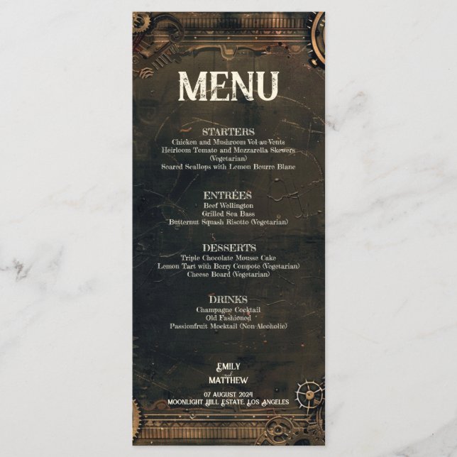 Menu Mariage Steampunk Noir Affair (Devant)