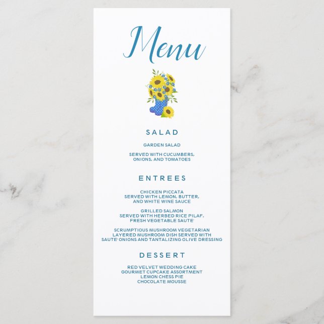 Menu Mariage sur le thème des tournesols (Devant)