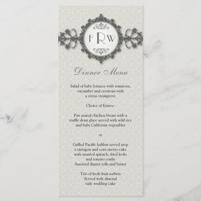 Menu Mariage Taupe Bande Art Déco (Devant)