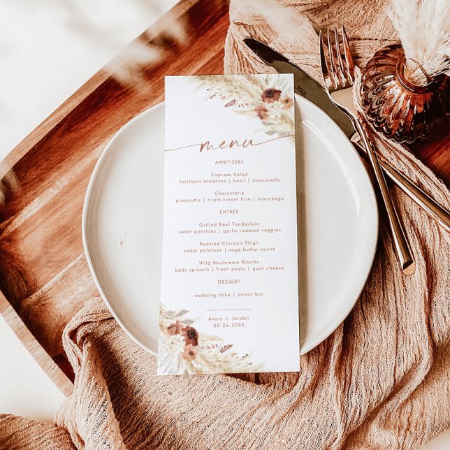Menu Mariage Terracotta | Boho Pampas Grass (Créateur téléchargé)
