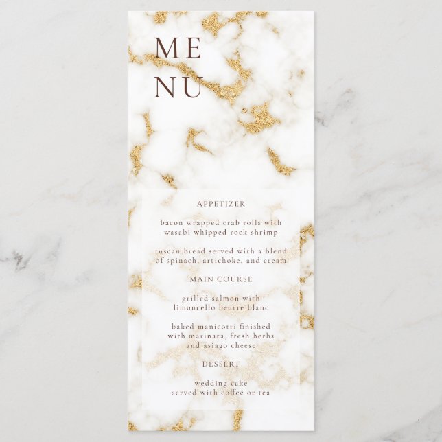 Menu Mariage Texture Marbre Blanc Or (Devant)