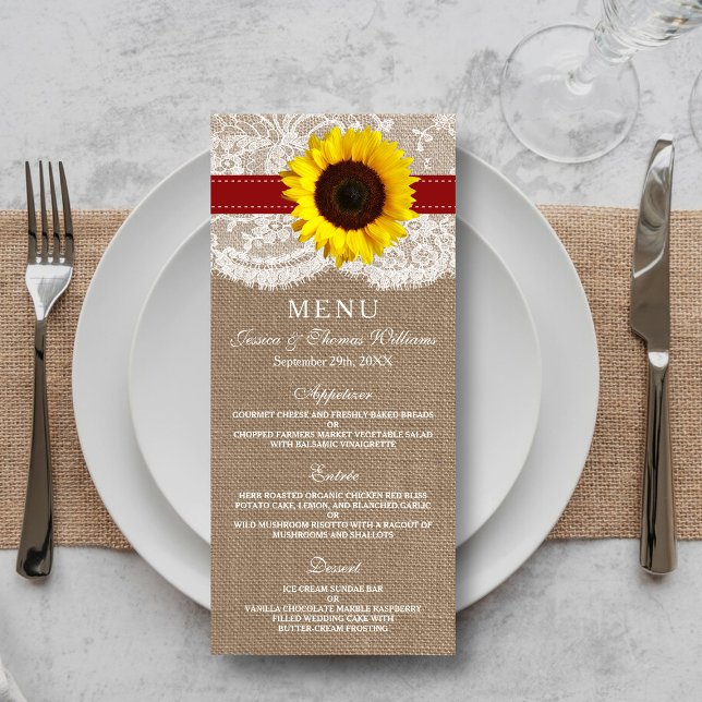 Menu Mariage Tournesol Rustique (Créateur téléchargé)