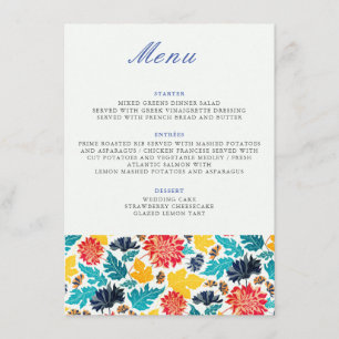 Menu Mariage Tournesols Aquarelle Jaune Bleu Naturel