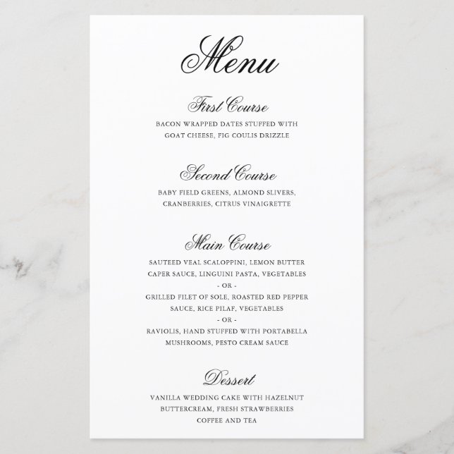 Menu Mariage traditionnel noir et blanc (Devant)