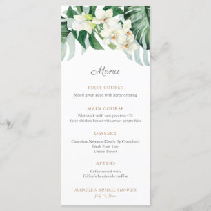 Menu Mariage Tropical Foliage Vert et Bronze Shower