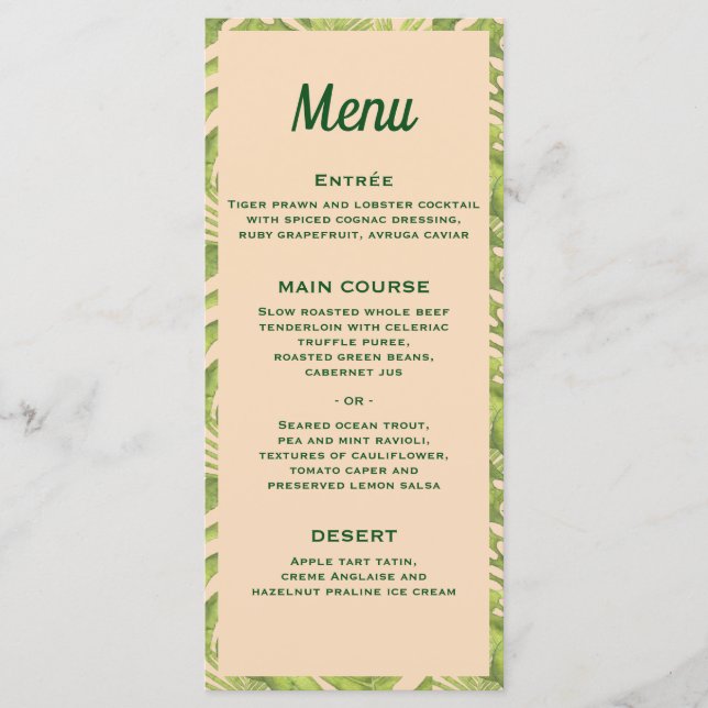 Menu Mariage Tropical Green et Blush (Devant)