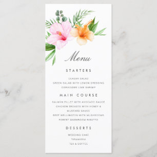 Menu Mariage tropical Luau Floral Beach Palm 