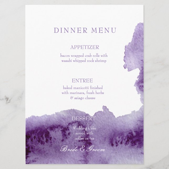Menu Mariage Ultra Violet Elegant (Devant)