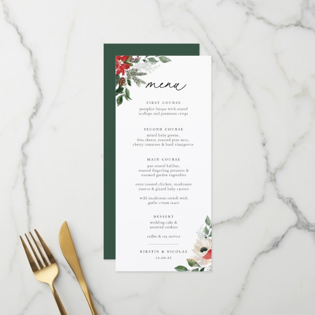 Menu Mariage végétal d'hiver (Devant/Arrière en situation)