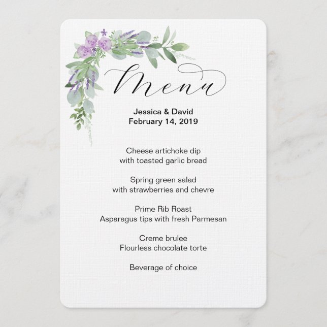 Menu Mariage Verdure & Lavande (Devant)