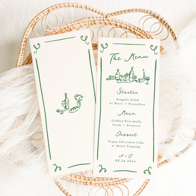 Menu Mariage vert à main blanche (Créateur téléchargé)