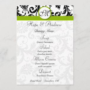 Menu Mariage vert Black Damask Swirl Apple