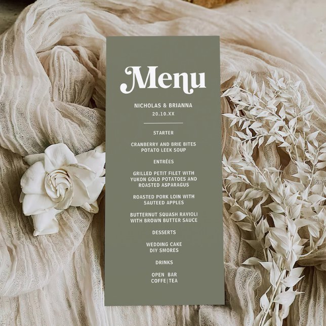 Menu Mariage vert Boho Retro Sage (Créateur téléchargé)