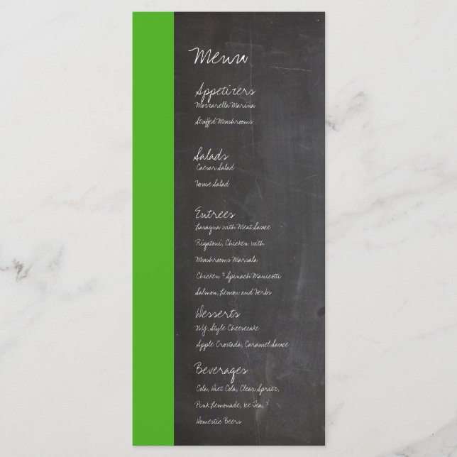 Menu Mariage vert Chalkboard (Devant)