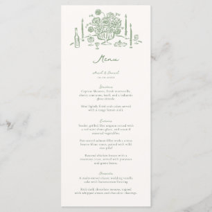 Menu Mariage vert de la table Whimsical dessinée à la m