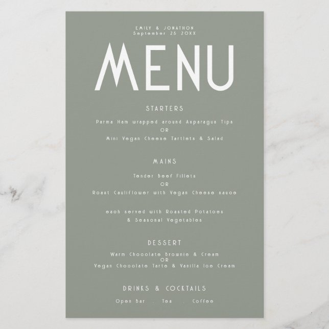 Menu Mariage vert de la zone de texte simple Budge (Devant)