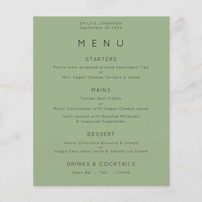 Menu Mariage vert de la zone de texte simple Budge (Devant)