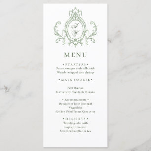 Menu Mariage vert de l'âge orné victorien Grace Floral